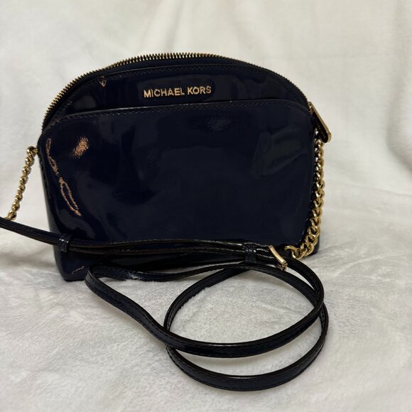 Michael Kors Medium Emmy Crossbody Midnight Blue Patent Finish Gold Hardware - Picture 13 of 14